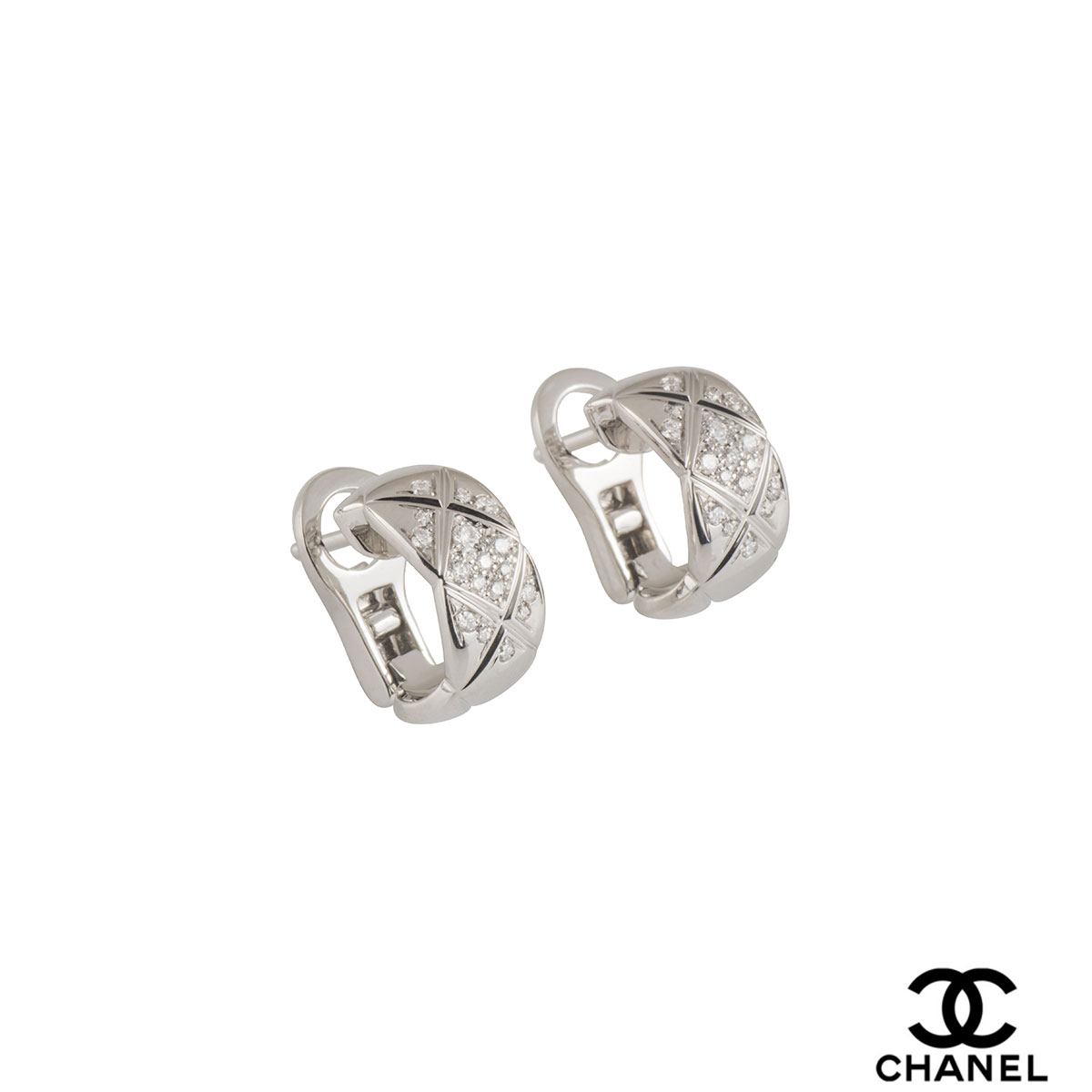 Chanel White Gold Diamond Coco Crush Hoop Earrings J11135